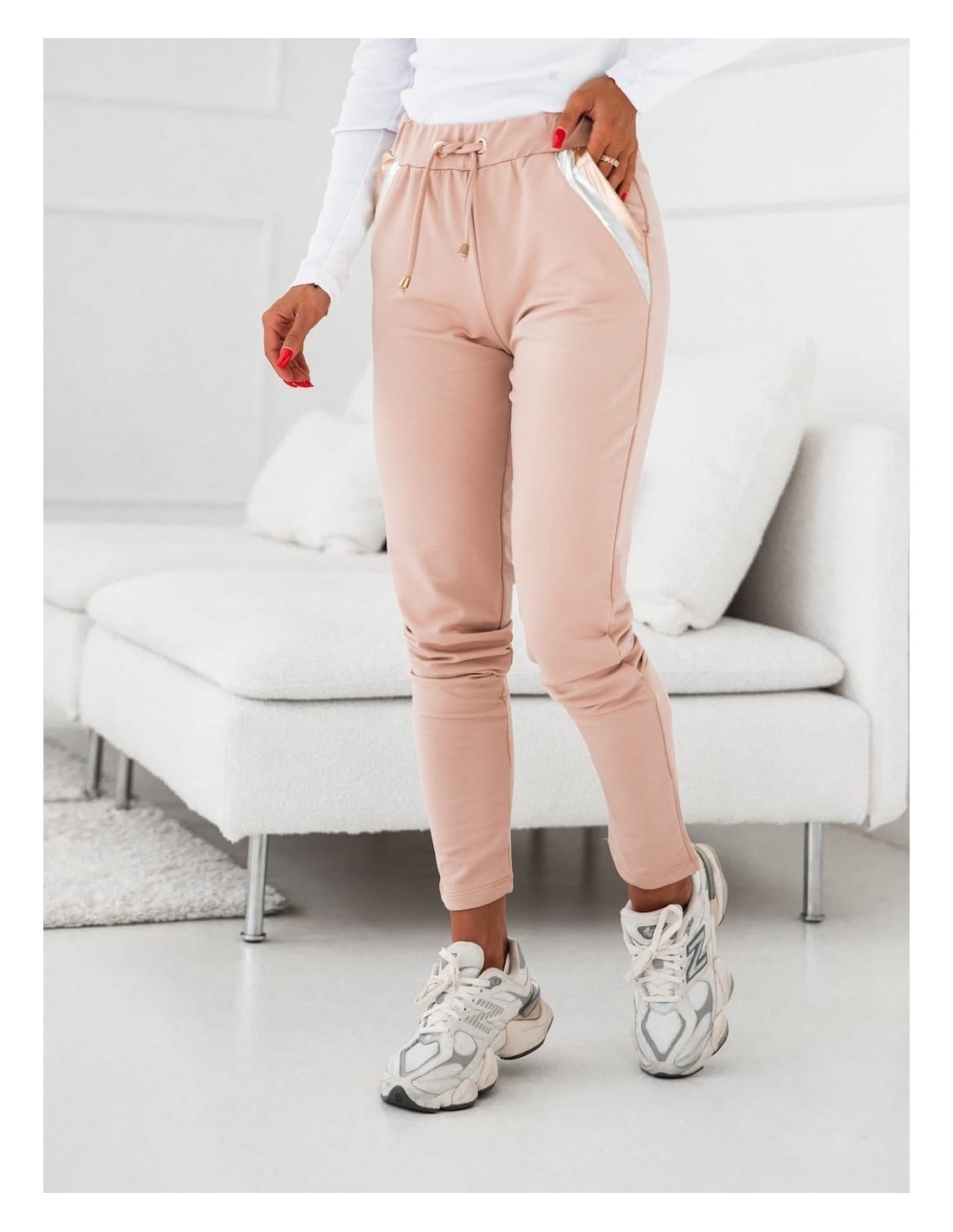 Pantaloni de trening dama bej din bumbac 0560 - Magazin online - Boutique